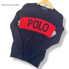 ポロラルフローレン POLOロゴ ケーブルニット 春 薄手 紺赤ウールカシミヤ混