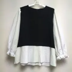 ZARA　バイカラー プリーツ切り替え 長袖ブラウスのサムネイル