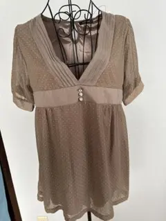 Seflayer ブラウンドット柄半袖チュニック　L