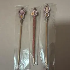 ストーンのかんざし3本セット　ピンク系