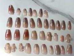 ベージュ系ネイルチップ まとめ売り 大人可愛い ラメ グラデーション 韓国風