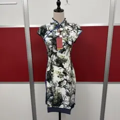 花柄チャイナドレス 半袖 ポリエステルM