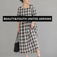 ⭐︎ユナイテッドアローズ【M】ノースリーブロングワンピース ギンガムチェック UNITED ARROWS ノースリーブ ギンガムチェック柄 ロングワンピース
