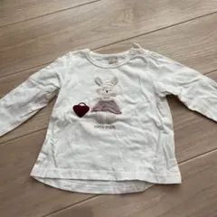 petit main ウサギ刺繍 長袖カットソー