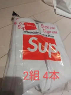 ステッカー付き、Supreme クルーソックス 2足セット　白のサムネイル