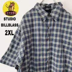 USA古着 STUDIO BILL BLASS　半袖ボタンシャツ2XL　ブルー