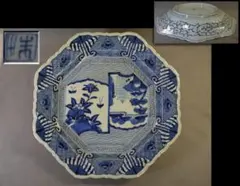 古伊万里　染付　八角皿　径33cm　花蝶 山水 幾何文　アシンメトリー 古伊万里 染付 八角皿 径33cm 花蝶 山水 幾何文 アシンメトリー - メルカリ