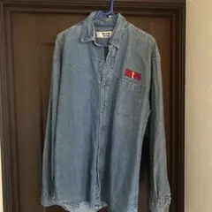 デニムシャツ 長袖 刺繍ロゴ付き
