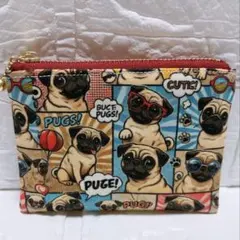 ミニポーチ　フラットポーチ　ファスナーポーチ　ハンドメイド　コミック柄　パグA