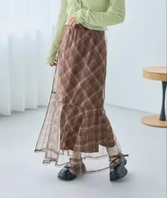 Kastane チェックシアースカート　ブラウンのサムネイル