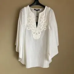 【新品】BCBG プリーツトリムドルマンスリーブコットン/シルクトップ 白 OSのサムネイル