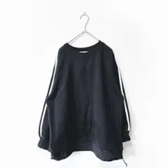 LOGOSDAYS【L】オーバーサイズ スウェット トレーナー ブラック 裏起毛