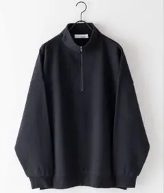 ヘビーウェイト 裏起毛 ビッグシルエット ハーフジップスウェット ブラック
