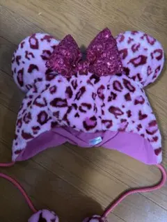 ミッキー耳付きピンクヒョウ柄帽子
