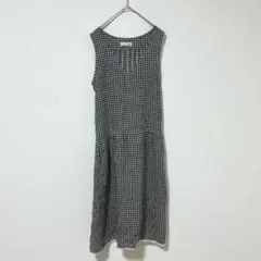 M95 サマンサモスモス　綿　麻　リネン混ワンピース　ギンガムチェック　M