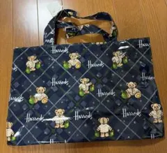 Harrods ハロッズ　ハロッズベア　テディベア柄　トートバッグ　紺