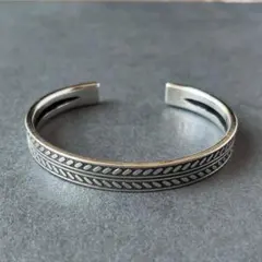 バングル　ブレスレット シルバー アメカジ ヴィンテージ 葉模様 メンズ