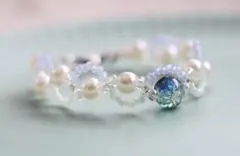 ブルー×パール　ビーズブレスレット