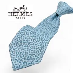 【美品】エルメス ネクタイ 水色 総柄 シルク100% フランス製 HERMES
