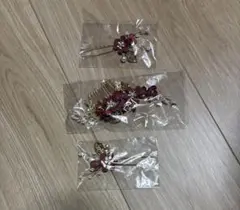 赤紫色 花飾り かんざし 3点セット