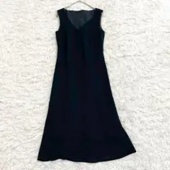 ロングワンピース ノースリーブ M ブラック 無地 シンプル きれいめ 上品