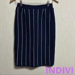 INDIVI タイトスカート ひざ丈 ニット ストライプ 36 インディヴィのサムネイル