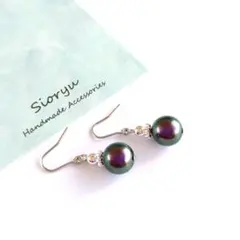 スワロフスキーパールピアス 8mm イラデサントパープル