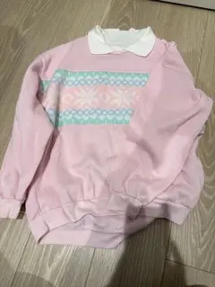 ピンク 雪の結晶模様 長袖セーター 古着