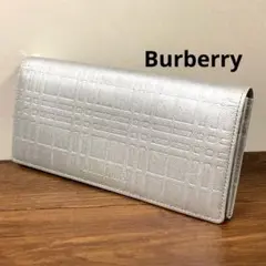 バーバリーBurberry長財布シルバーレザーエンボスチェックのサムネイル