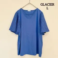 GLACIER 半袖トップス ブルー L 袖レース きれいめ