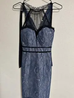 ROBE de FLEURS ネイビーブルー レースタイトドレス