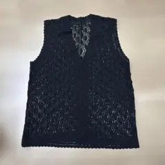 透かし編み ベスト ブラック レイヤード 重ね着 羽織り レース