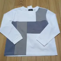新品☆コムサイズム 白&グレー カラーブロック切り替え長袖Tシャツ110㎝