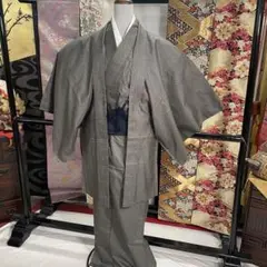 Sc-244 躾付き 大島紬 紳士 正絹 アンサンブル 茶系 着物5点セット