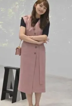 リリーブラウン ベルト付きステッチワンピース ピンク