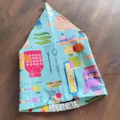 ハンドメイド　三角巾　ゴム仕様　カラフルキッチン柄　北欧　水色