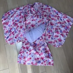 花柄浴衣 ピンク 紫 130-140 帯付き