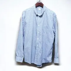 ユニクロ バンドカラーシャツ XL ギンガムチェック ブルー 綿100%