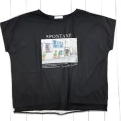 DRESKIP シアーチュール重ね フォトプリントTシャツ L 黒のサムネイル
