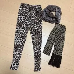 d.i.a系 ヒョウ柄 レギンス マフラー スヌード3点セット