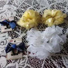フリルデザイン ヘアゴム 3個セット＋サテンリボン2個