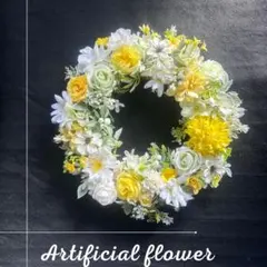 玄関を明るく彩る やさしいイエローの花リース アーティフィシャルフラワー