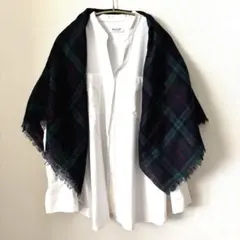 ネイビー×グリーン チェック 薄手ストール 春コーデ