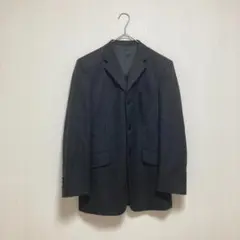 【ジュンメン】テーラードジャケット 長袖 ストライプ柄 ブラック メンズ S