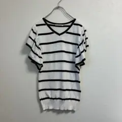 Private Grace ストライプ Vネック 半袖ニット