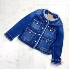Moname ノーカラーフリンジデニムジャケット サイズL*OD732