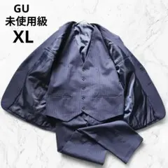 【未使用級】GU スリーピース スーツ XL ネイビーストライプ セットアップ
