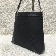 【極美品】GUCCI グッチ　ワンショルダー　キャンバス　レザー　ブラック　黒