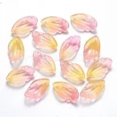 ガラス, グリッター　花びら　チャーム　艶消し, 葉, オレンジ, フラワー 桜