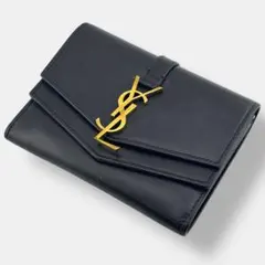 極美品 サンローラン シュルピス 二つ折り財布 カサンドラ ブラック ゴールド